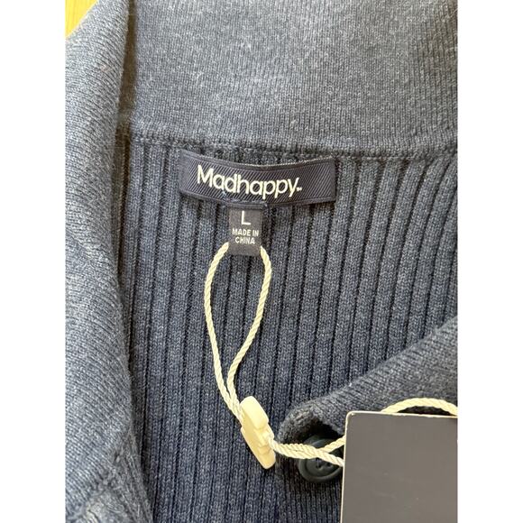 (L) NWT Madhappy Women's Pre Fall Ribbed Long Sleeve Cardigan Navy - Picture 3 of 6